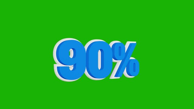 Price 90%. Number ninety percent shape 3d animation in white and blue colors on a green background