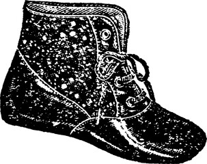 Side Profile of Kid Boot with Laces, Engraving Drawing Halftone Style