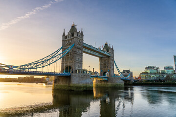 Fototapeta na wymiar Tower Bridge at sunrise in London. England