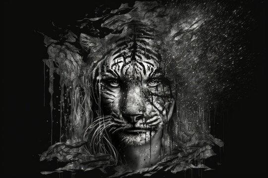 Having the face of a tiger. Generative AI