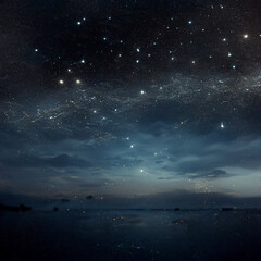 Fototapeta na wymiar sky filled with lots of stars next to a body of water