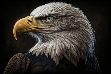 Fototapeta premium An illustration of a Bald Eagle (Haliaeetus leucocephalus). Featured here is a detailed shot of the American Bald Eagle, the national symbol of the United States of America. Generative AI