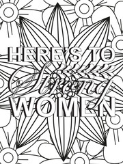 Strong woman quotes Flower Coloring Page 
Beautiful black and white illustration for adult coloring book