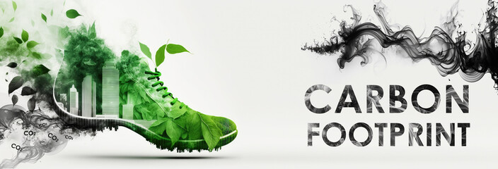 Shoe with greenery and city , Carbon Footprint concept , Generative Ai