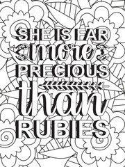 Strong woman quotes Flower Coloring Page 
Beautiful black and white illustration for adult coloring book