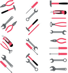 Tools icons set hammer and wrench, screwdriver and spanner vector illustration