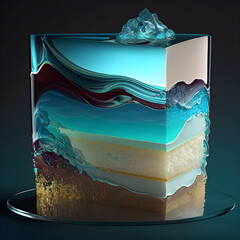 glass with blue sea cake, generative ai