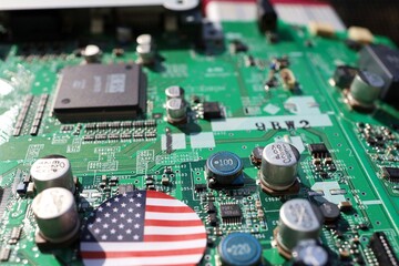 Semiconductor printed circuit board. Concept: American semiconductor industry.