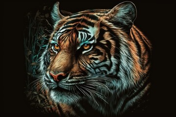 The stunning Panthera tigris sumatrae, also known as the Sumatran tiger, and his portrait. Generative AI