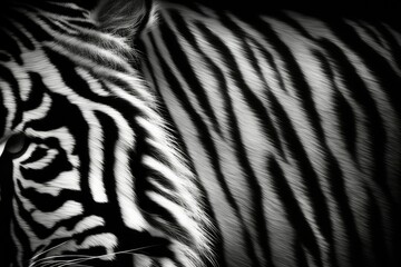 White and black striped animal fur texture pattern, possibly a bengal tiger. Generative AI