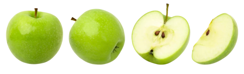 Fotobehang green apple, half and slice isolated, transparent png, collection, PNG format, cut out © natthapol