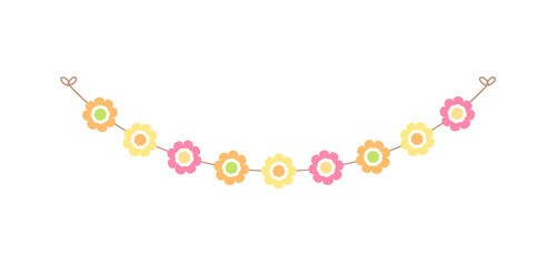 Cute spring floral garland illustration. Flower buntings for springtime designs.