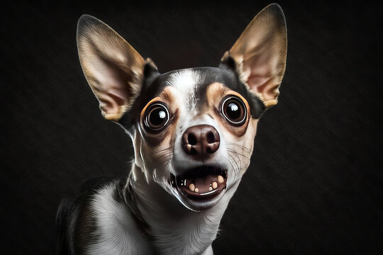 Puppy dog with funny face surprising with open mouth and big eyes, generative AI.