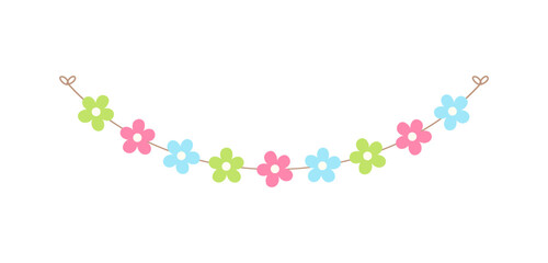 Cute spring floral garland illustration. Flower buntings for springtime designs.