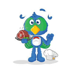 peacock chef with meat mascot. cartoon vector