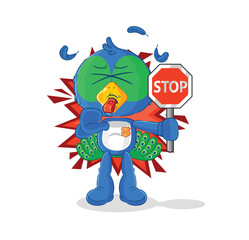 Fototapeta premium peacock holding stop sign. cartoon mascot vector