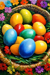 Fototapeta na wymiar oil painting easter eggs