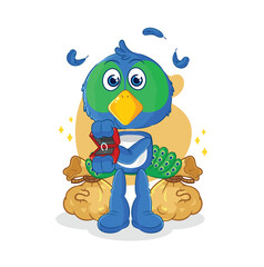 peacock propose with ring. cartoon mascot vector