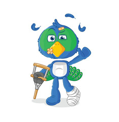 Obraz premium peacock sick with limping stick. cartoon mascot vector