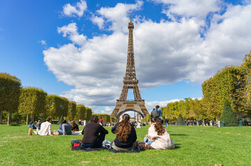 Eiffel Tower seen from park in Paris. France