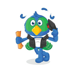 peacock graduation vector. cartoon character