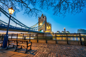 Tower Bridge at dawn in London. England