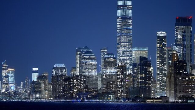 The modern office skycrapers of Downtown Manhattan at night - travel photography