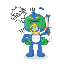 peacock knights attack with sword. cartoon mascot vector