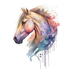 Foto op Plexiglas Aquarel doodshoofd Horse logo japanese watercolour style made with Generative AI