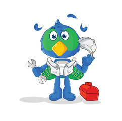 peacock mechanic cartoon. cartoon mascot vector