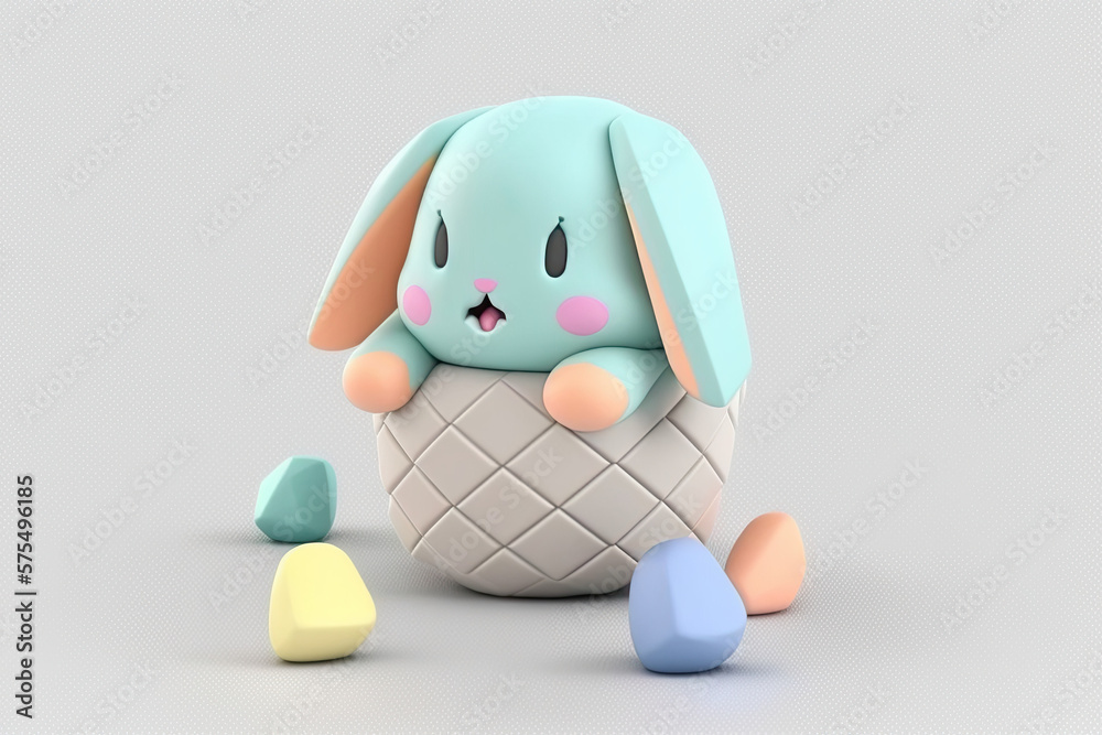 Wall mural a cute 3d easter bunny sitting in an easter egg, colour chocolate eggs, , Generative AI 