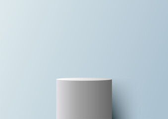 3D white podium stand minimal wall scene on blue background.