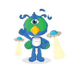 peacock alien cartoon mascot vector