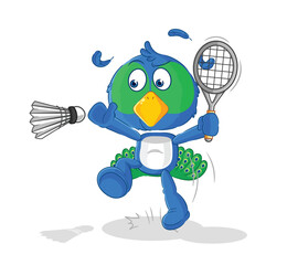 peacock smash at badminton cartoon. cartoon mascot vector