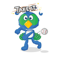 peacock throwing baseball vector. cartoon character