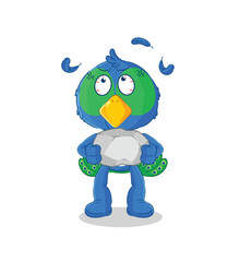 peacock lifting rock cartoon character vector