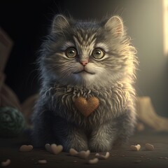 Naklejka na ściany i meble chaton avec coeur dans sa fourure