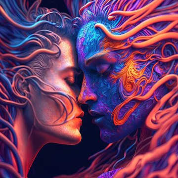 a psychedelic couple kissing
