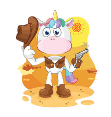 unicorn cowboy with gun character vector