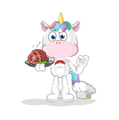 unicorn chef with meat mascot. cartoon vector