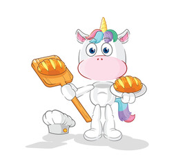 unicorn baker with bread. cartoon mascot vector