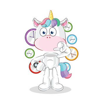 unicorn with wristwatch cartoon. cartoon mascot vector
