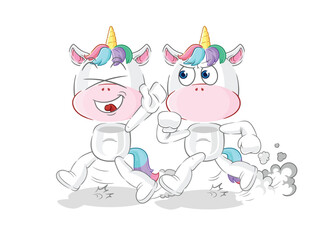 unicorn play chase cartoon. cartoon mascot vector