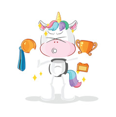 unicorn winner with trophie. cartoon character