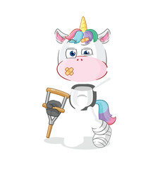 unicorn sick with limping stick. cartoon mascot vector