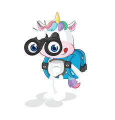 unicorn with binoculars character. cartoon mascot vector