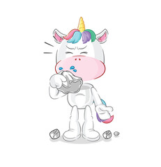 unicorn blowing nose character. cartoon mascot vector
