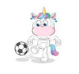unicorn kicking the ball cartoon. cartoon mascot vector