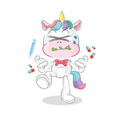 unicorn drug overdose. cartoon illustration