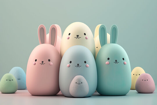 cute 3d plastic easter bunny rabbit, toy style, pastel colors, Generative AI
